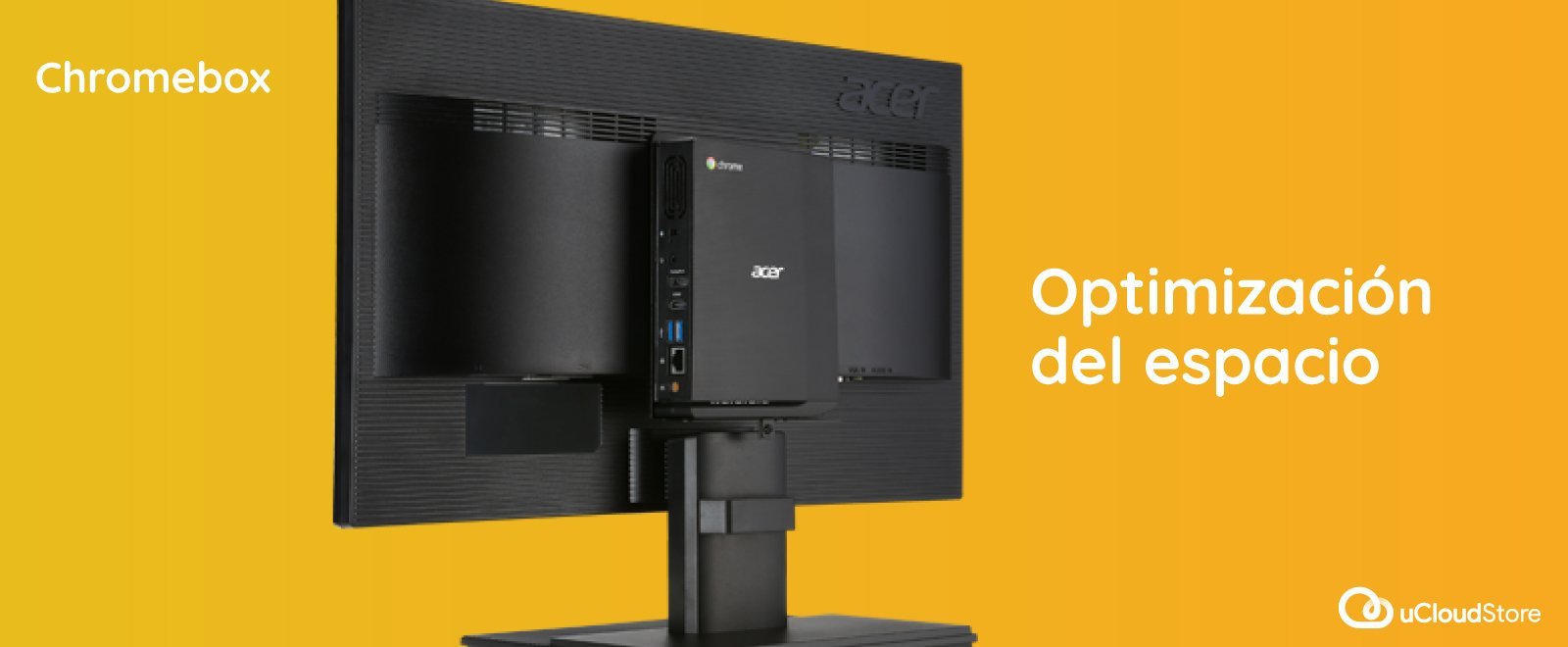 El Chromebox puede instalarse detrás de tu monitor Imagen de Optimización espacio Chromebox