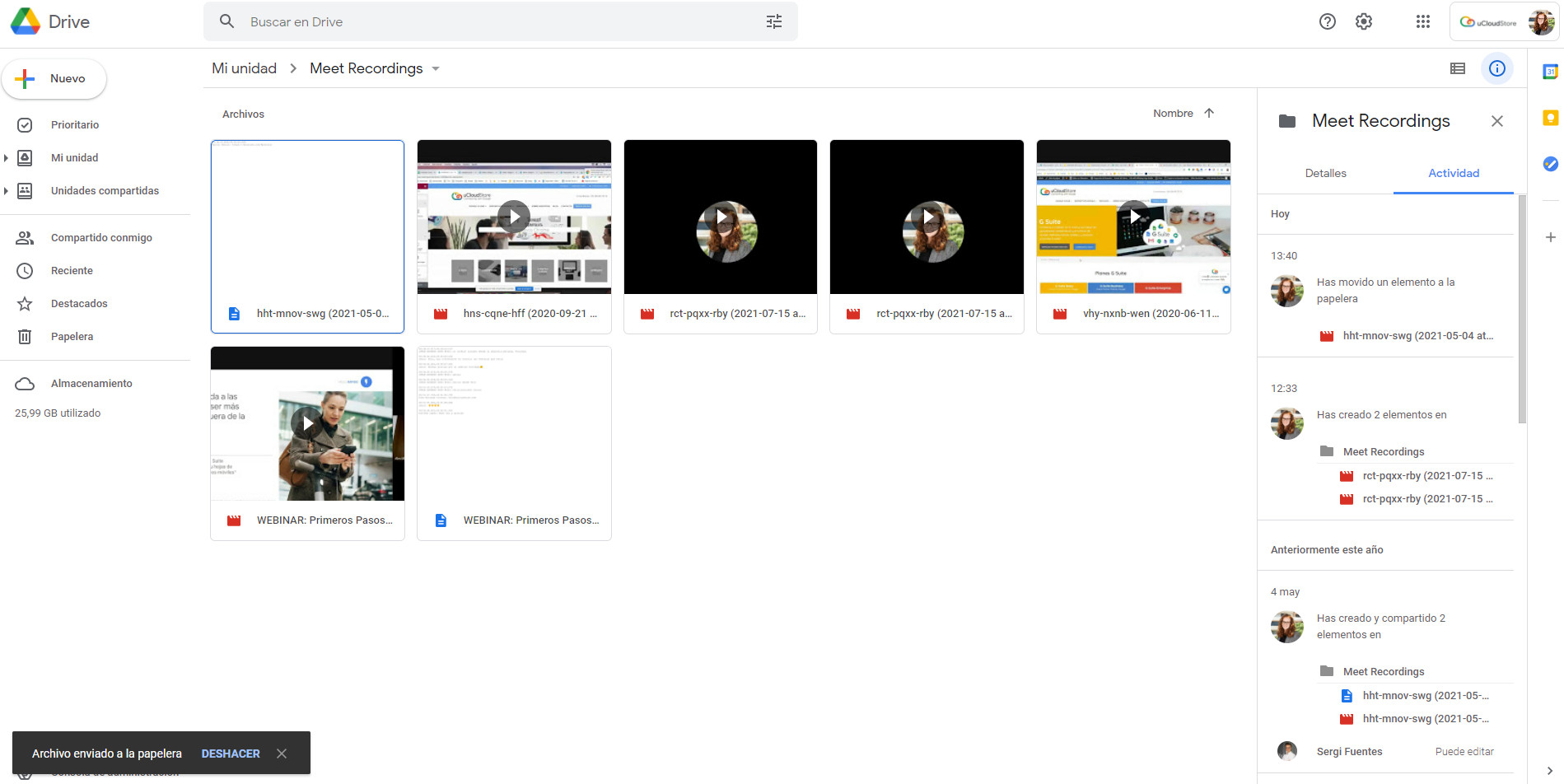 Guarda tu grabación Google Meet en la nube de Google Drive
