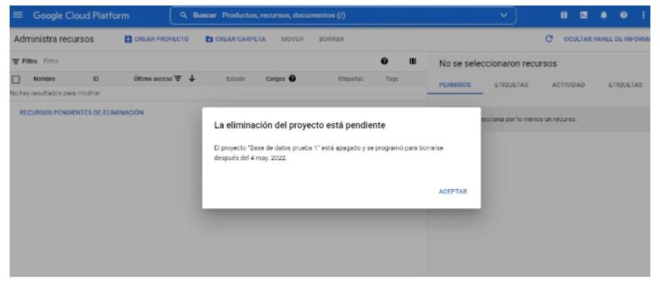 eliminar proyecto google cloud platform