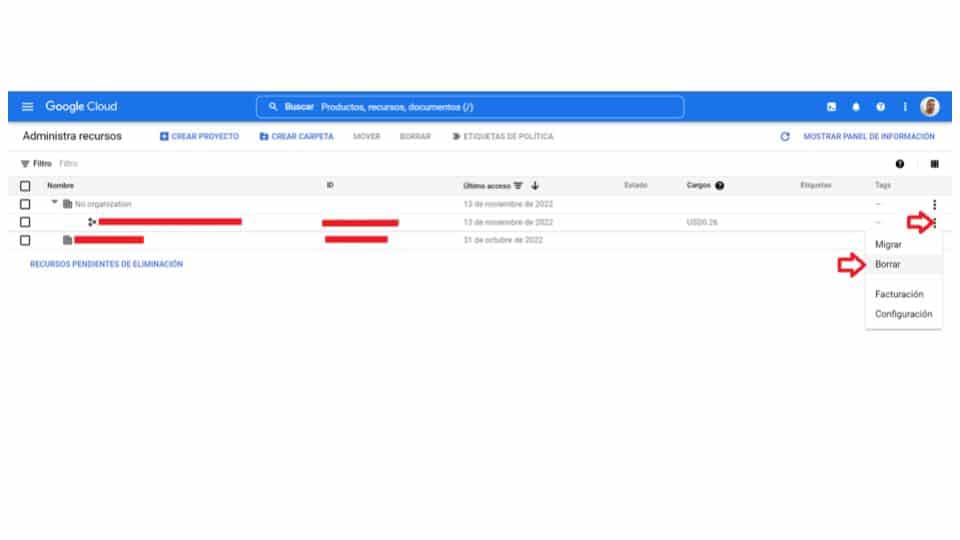 eliminar proyecto google cloud platform